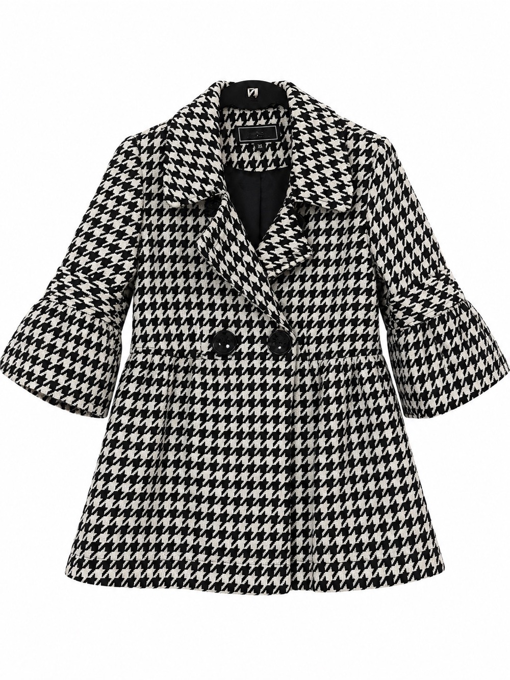 Houndstooth Peplum Pea Coat - Black & White